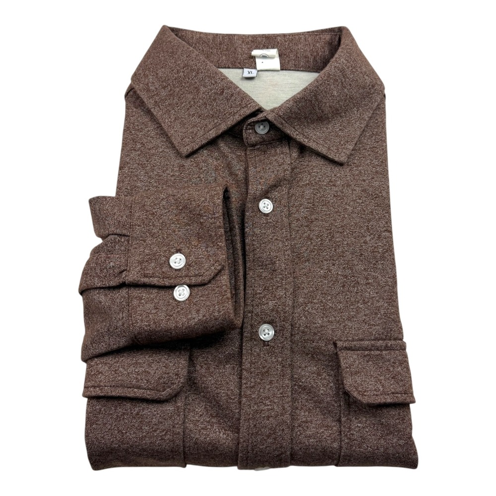 State & Liberty Men XL Brown Performance Shacket Patch Pocket Button Down PO3290